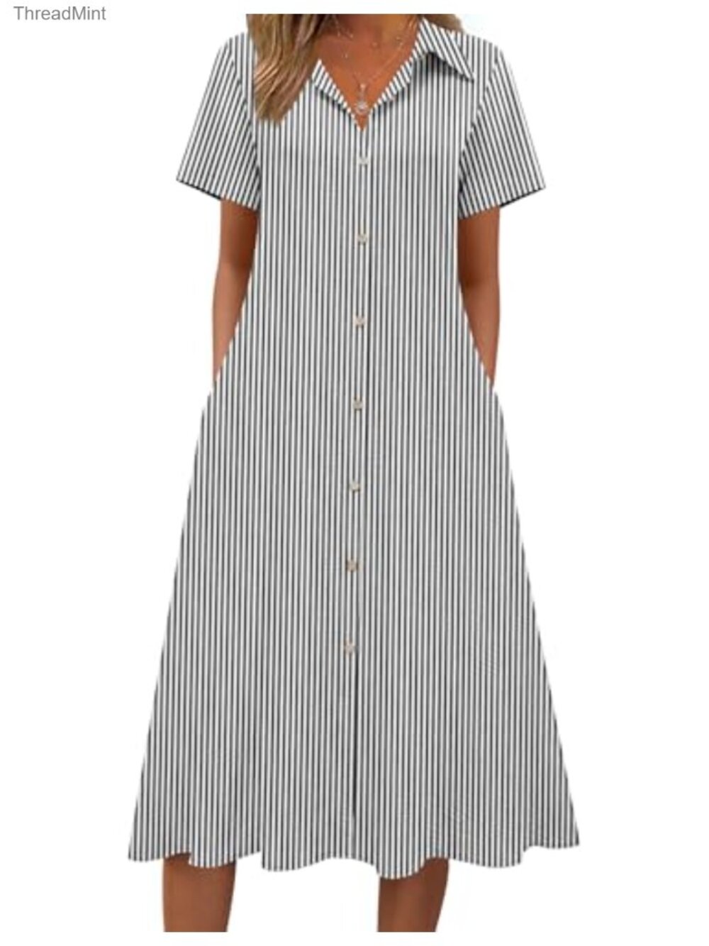 Zeagoo Viscose Blend Midi Shirt Dress Button Front A-Line Casual